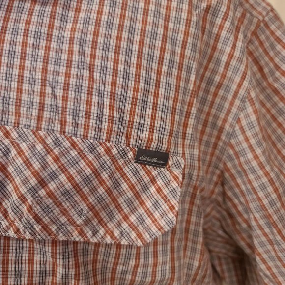 Eddie Bauer Travex Mens Tall XL Red Stripe Plaid Short Sleeve Hike Fish Shirt - Picture 4 of 11